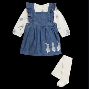 3pc Cotton Rich Peter Rabbit Pinny Outfit